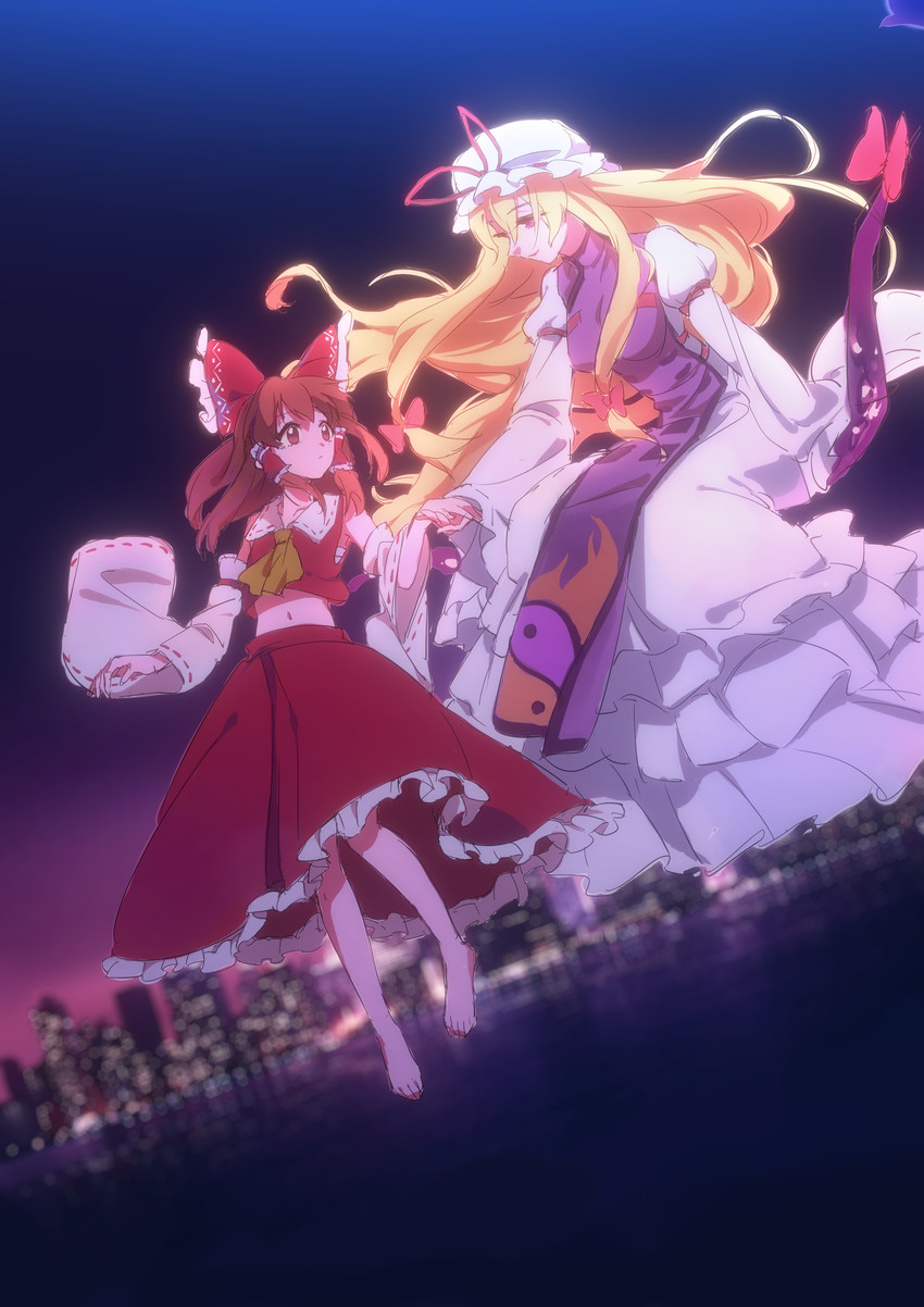 hakurei reimu and yakumo yukari (touhou) drawn by zhanji_baitailang