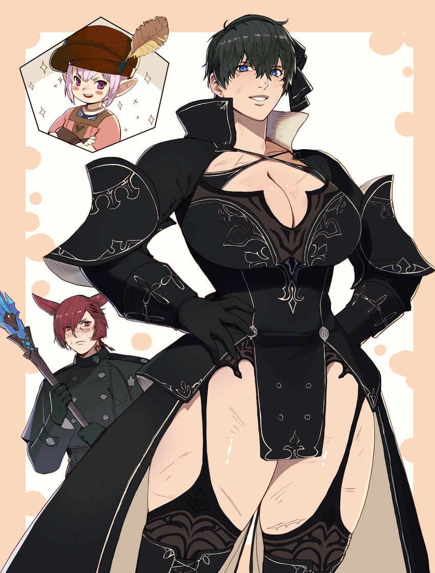 warrior of light, 2b, g'raha tia, adventurer, and tataru taru (final fantasy and 4 more) drawn by on_(isk1812)