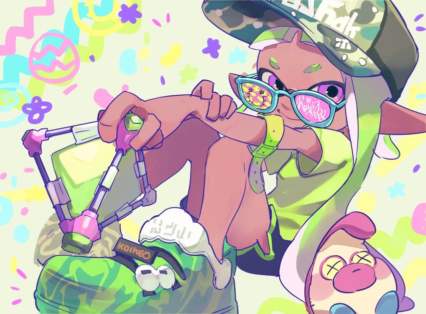 inkling player character, inkling girl, and octotrooper (splatoon) drawn by koike3582