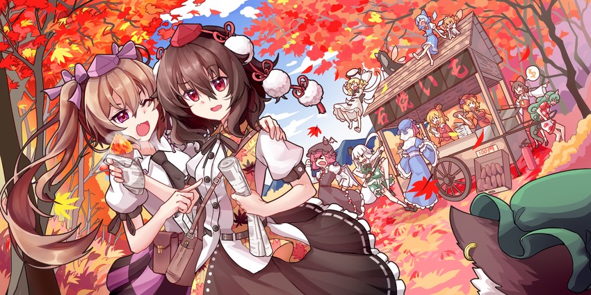 hakurei reimu, konpaku youmu, cirno, shameimaru aya, saigyouji yuyuko, and 9 more (touhou) drawn by hentai-faith