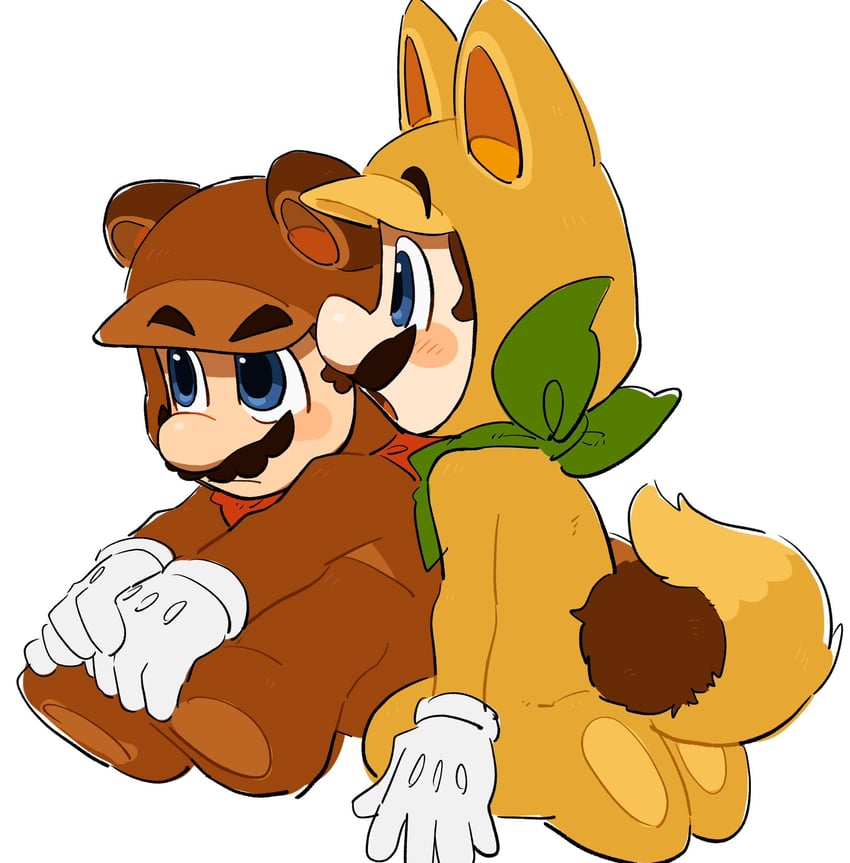 mario, luigi, tanuki mario, and kitsune luigi (mario and 1 more) drawn by mimimi_(mimimim9999)