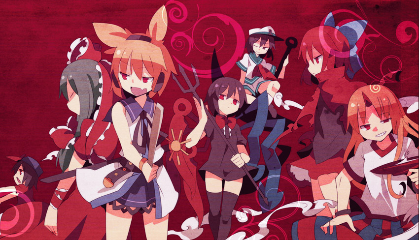 houjuu nue, kagiyama hina, toyosatomimi no miko, hoshiguma yuugi, murasa minamitsu, and 2 more (touhou and 1 more) drawn by fuukadia_(narcolepsy)