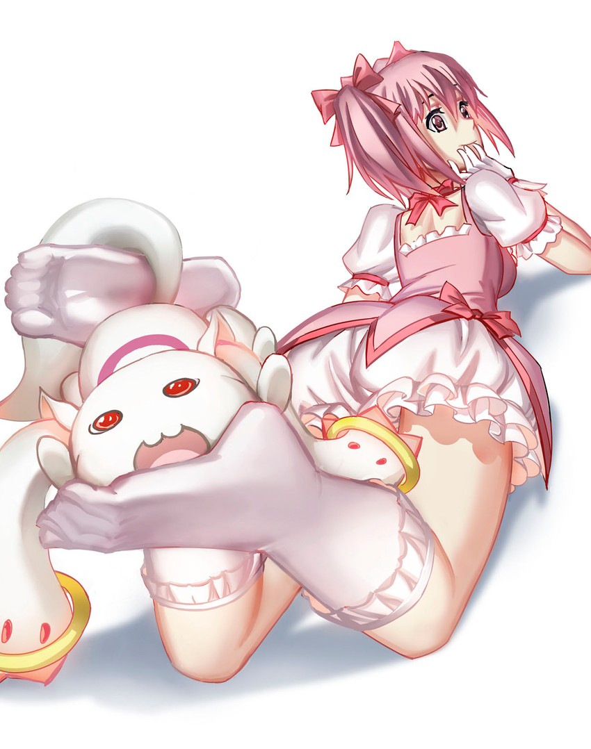 kaname madoka and kyubey (mahou shoujo madoka magica) drawn by streamingsun