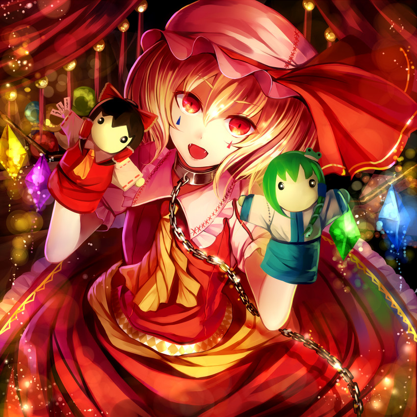 hakurei reimu, flandre scarlet, and kochiya sanae (touhou) drawn by nakaichi_(ridil)