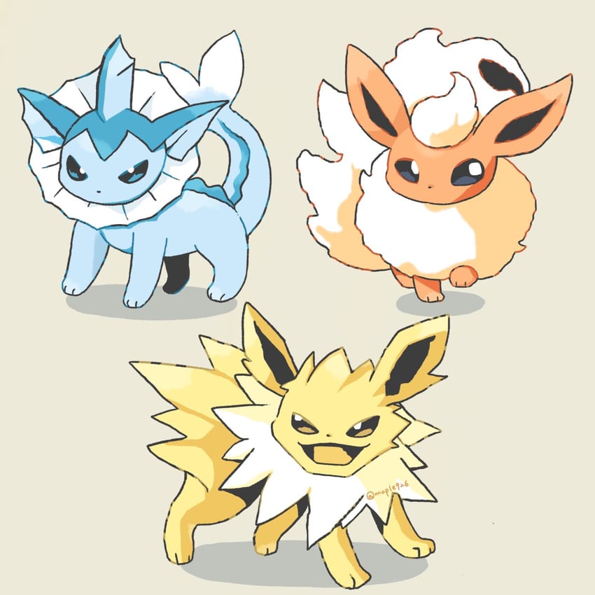 vaporeon, flareon, and jolteon (pokemon) drawn by kana_(maple926)