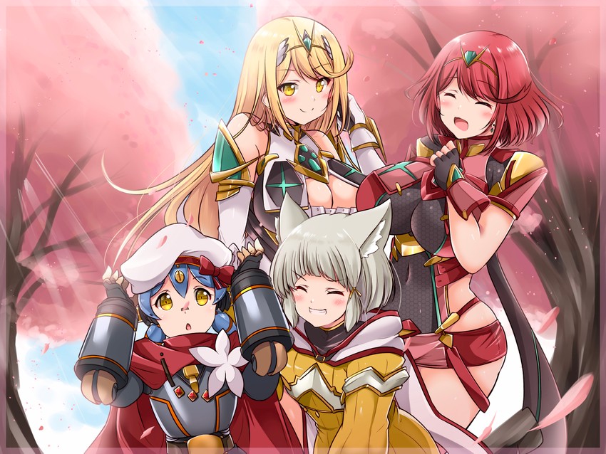 pyra, mythra, nia, poppi, and poppi alpha (xenoblade chronicles and 1 more) drawn by kurokaze_no_sora