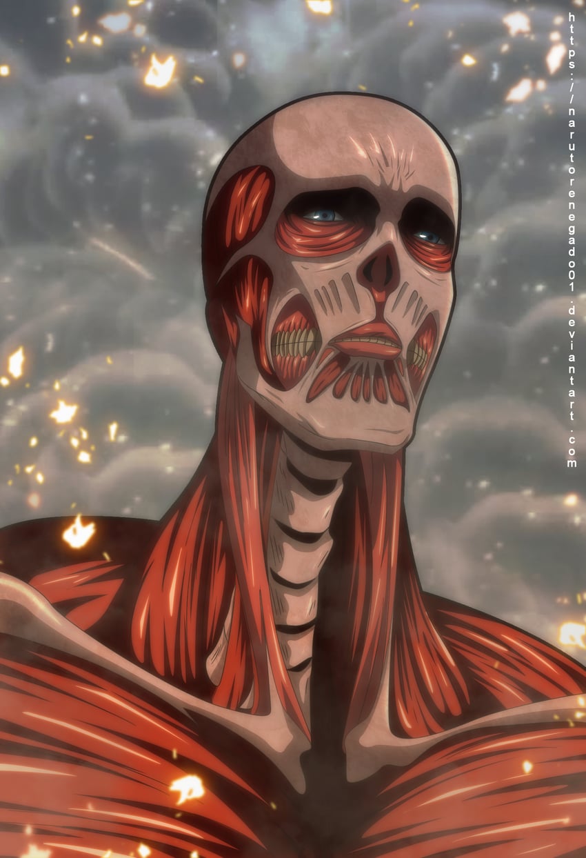 armin arlert, titan, and colossal titan (shingeki no kyojin) drawn by narutorenegado