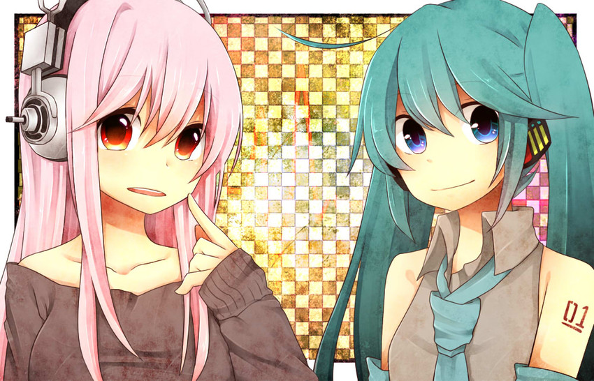 hatsune miku and super sonico (vocaloid and 1 more) drawn by ka_rura