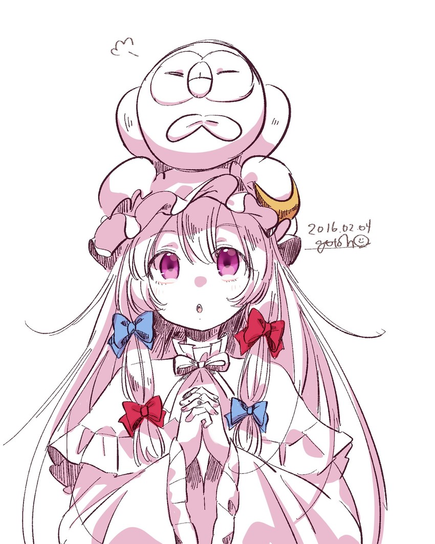 patchouli knowledge and rowlet (touhou and 1 more) drawn by gotoh_(nekocat)