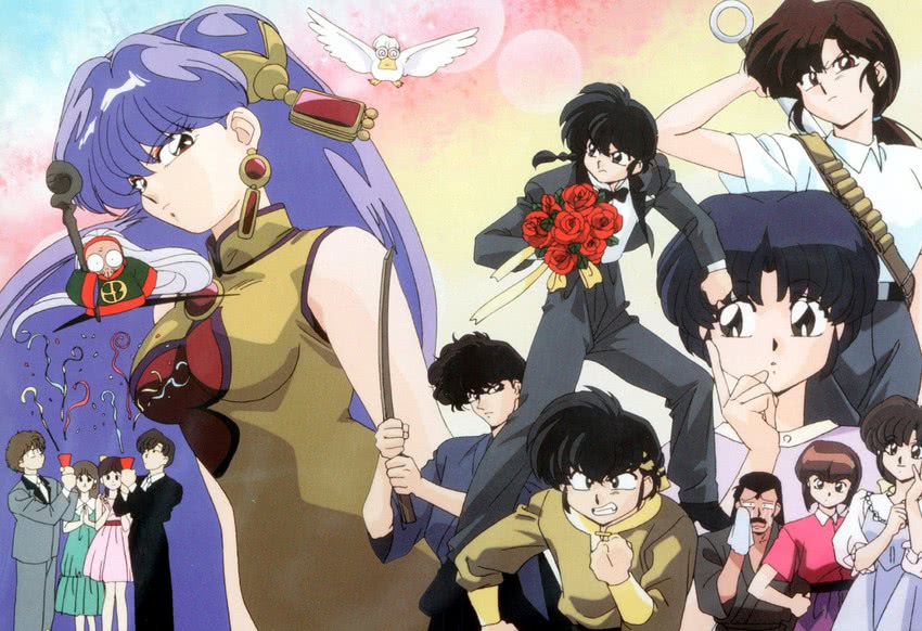 shampoo, tendou akane, saotome ranma, hibiki ryouga, tendou nabiki, and 10 more (ranma 1/2) drawn by nakajima_atsuko