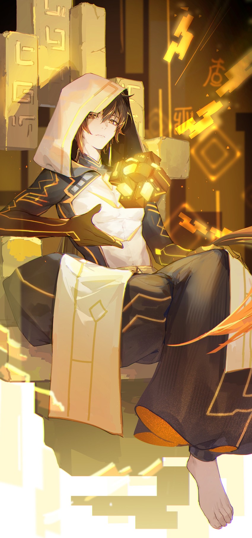 zhongli and statue of the seven (genshin impact) drawn by kotatsu_kaya