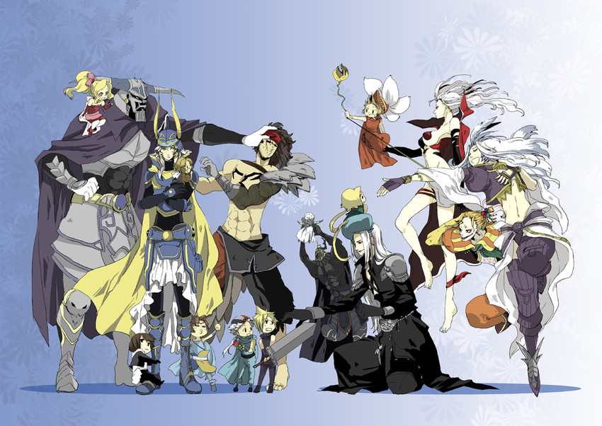 cloud strife, sephiroth, terra branford, squall leonhart, zidane tribal, and 12 more (final fantasy and 11 more) drawn by momochi_(orrizonte)