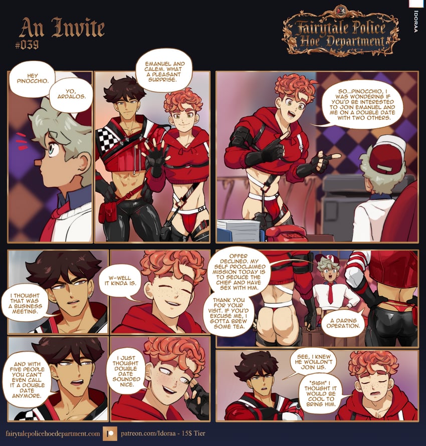 pinocchio ardalos, emanuel van redfor, and red riding hood (fairytale police hoe department) drawn by idoraad