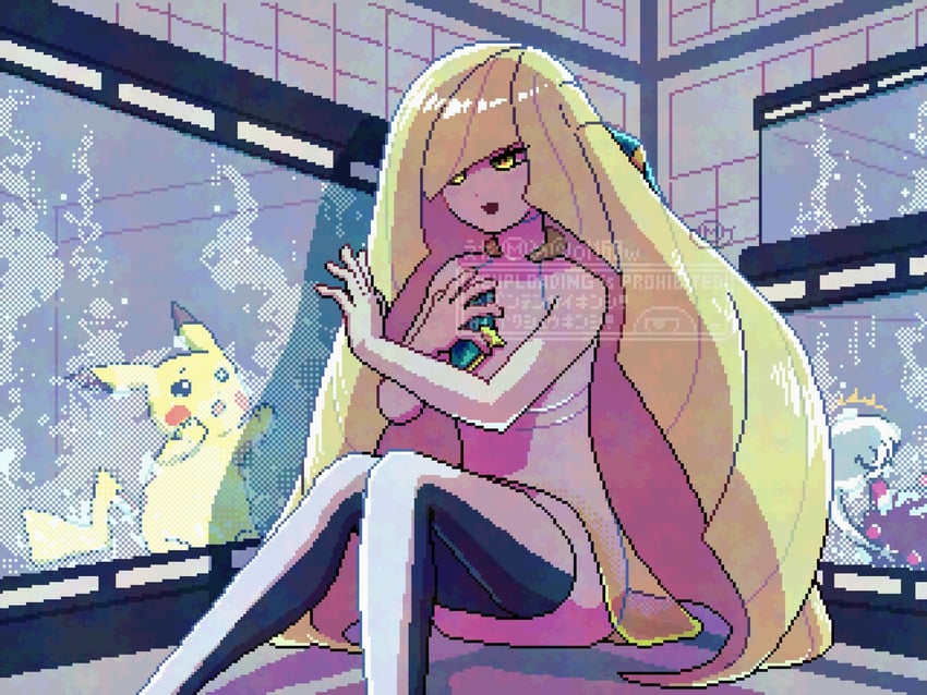 pikachu, lusamine, and pyukumuku (pokemon and 1 more) drawn by o1168w