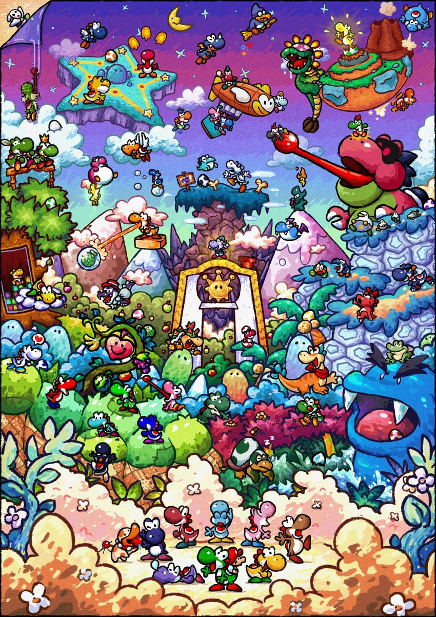 mario, bowser, yoshi, shy guy, kamek, and 40 more (original and 21 more) drawn by muzyoshi