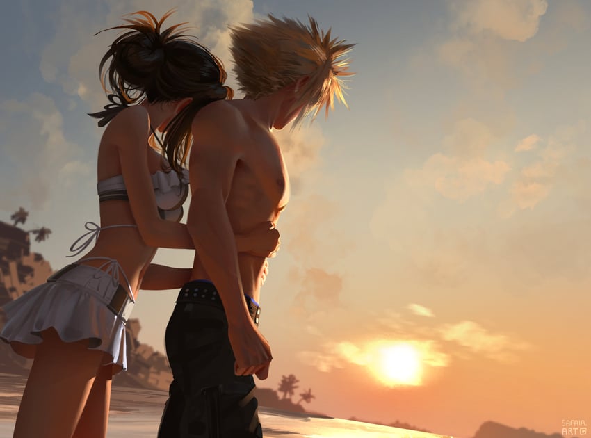 tifa lockhart and cloud strife (final fantasy and 3 more) drawn by safaia