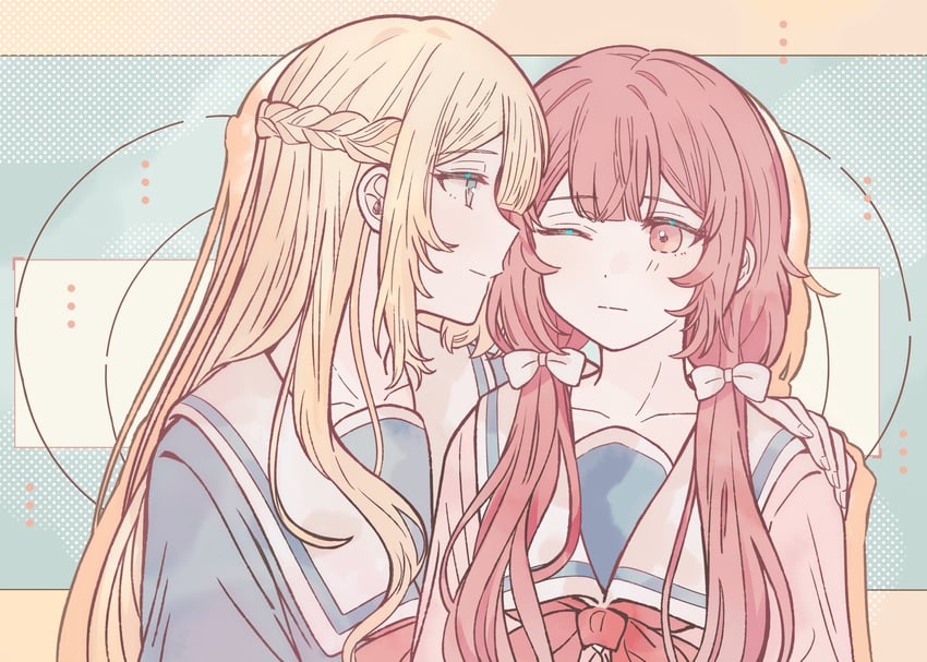 fuwa aya and sakakibara marika (onna doushi toka arienai desho to iiharu onnanoko wo hyakunichikan de tetteiteki ni otosu yuri no ohanashi) drawn by kousaka_0v0