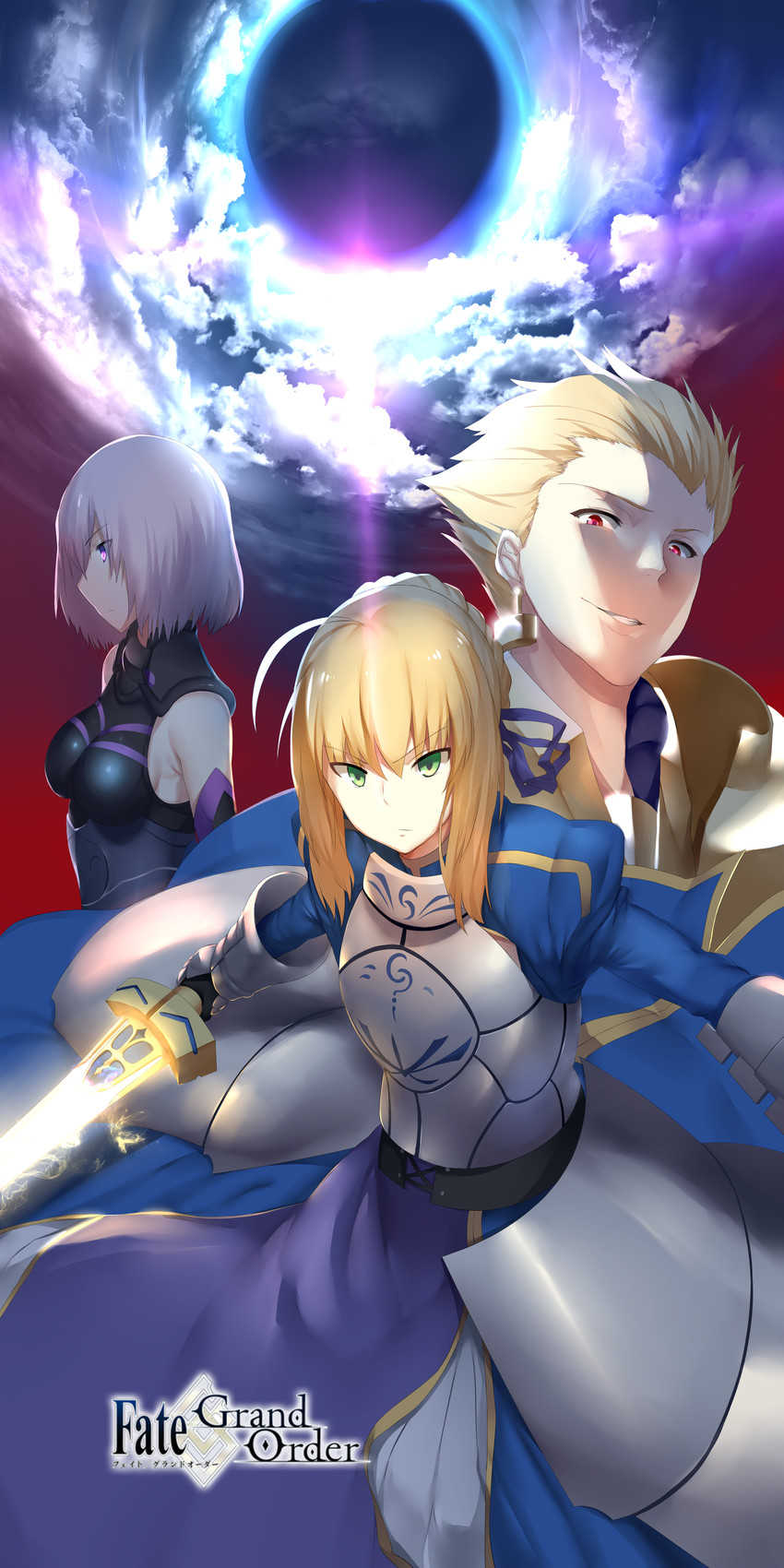 artoria pendragon, saber, mash kyrielight, and gilgamesh (fate and 1 more) drawn by hews