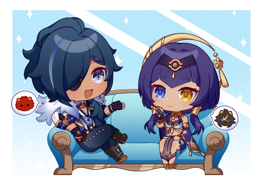 diluc, kaeya, dehya, and candace (genshin impact) drawn by mingguchuanjiuchong