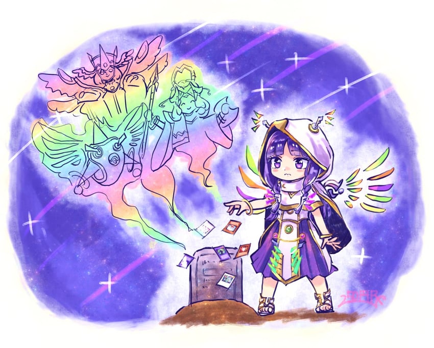 diviner of the herald, elder entity n'tss, trias hierarchia, and herald of the arc light (yu-gi-oh!) drawn by 250en_remon