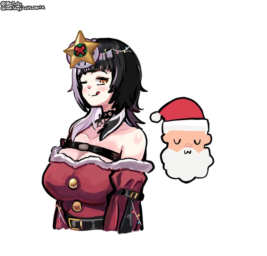 shiori novella and santa claus (hololive and 1 more) drawn by blaparky