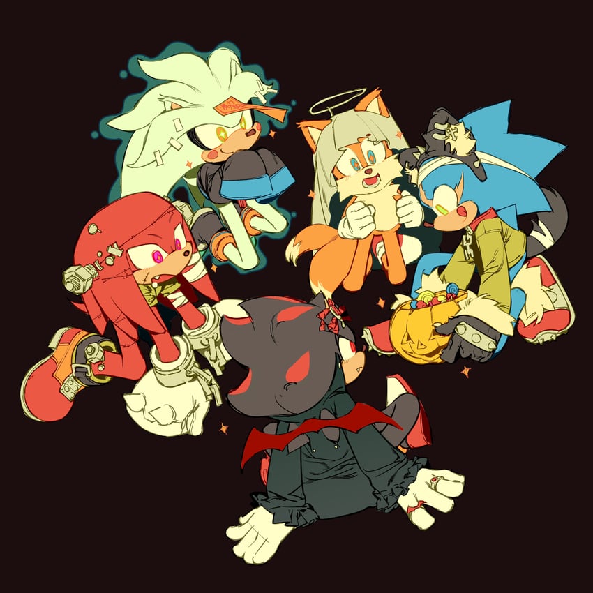 sonic the hedgehog, shadow the hedgehog, tails, knuckles the echidna, and silver the hedgehog (sonic) drawn by dongbomu