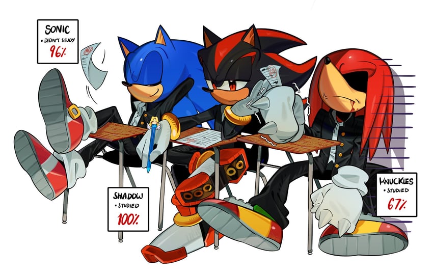 sonic the hedgehog, shadow the hedgehog, and knuckles the echidna (sonic) drawn by n_jiujiu99