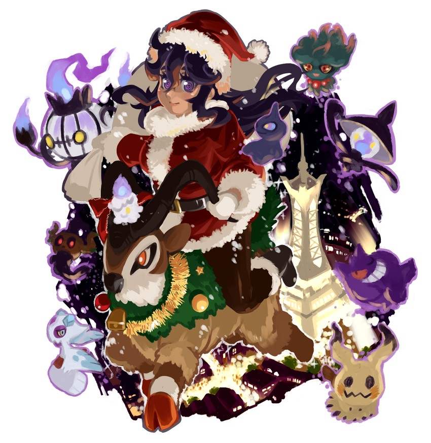 hex maniac, gengar, mimikyu, litwick, chandelure, and 6 more (pokemon and 1 more) drawn by takane_(lovehatsune)
