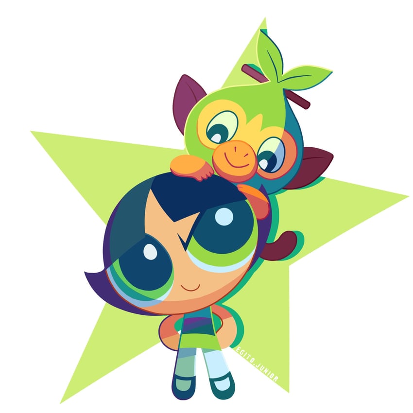 grookey and buttercup (pokemon and 1 more) drawn by egitojuniior