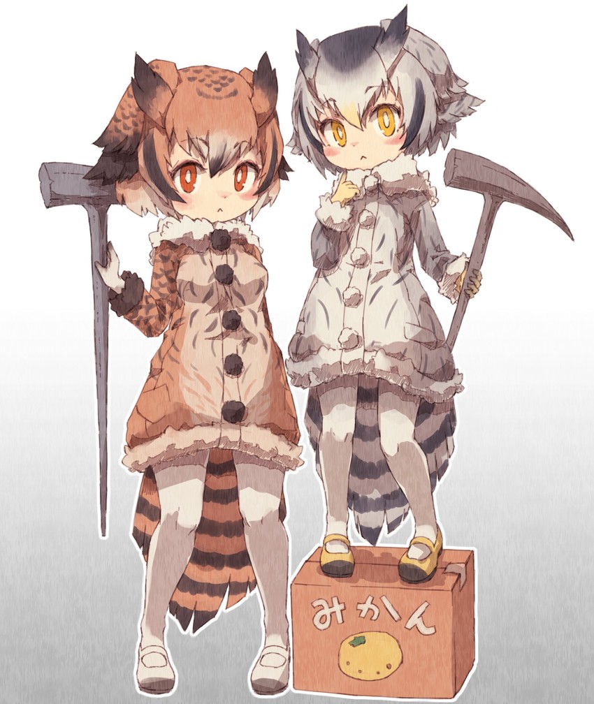 northern white-faced owl and eurasian eagle owl (kemono friends) drawn by kolshica