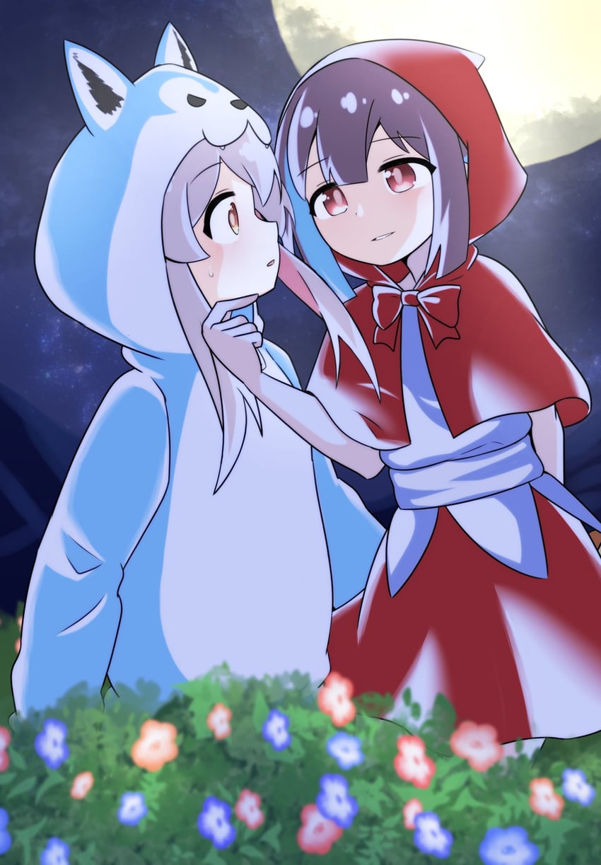oyama mahiro, little red riding hood, hozuki momiji, and big bad wolf (onii-chan wa oshimai! and 1 more) drawn by gekogekobuhihi