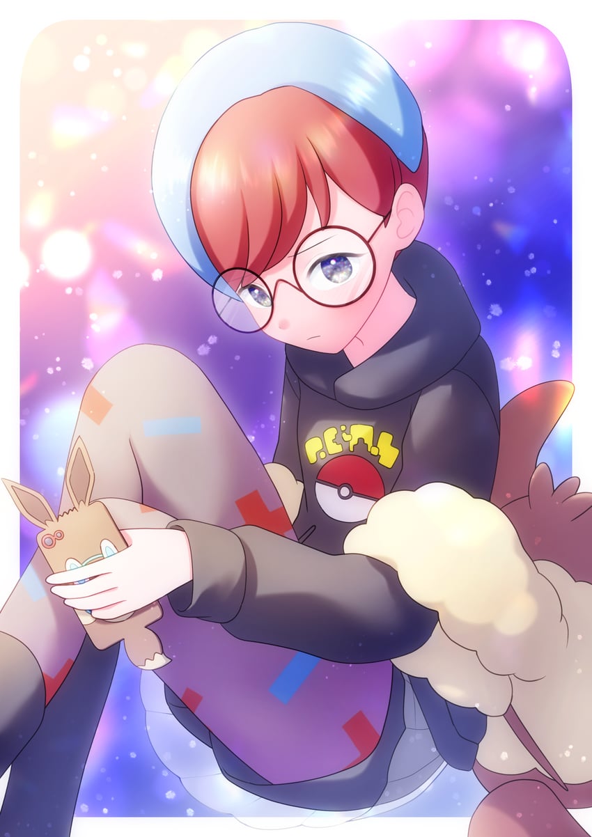 eevee and penny (pokemon and 1 more) drawn by katsuonoeboebo