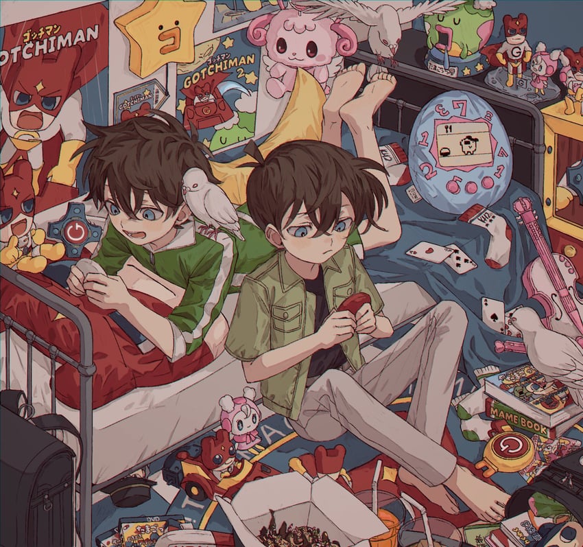 mametchi, kuchipatchi, lovelitchi, tamagotchi sei, hapihapitchi, and 2 more (original and 5 more) drawn by tomoja_rs