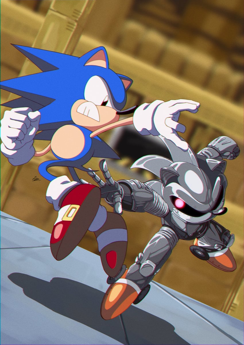 sonic the hedgehog, classic sonic, and mecha sonic mki (sonic and 2 more) drawn by banel_springer