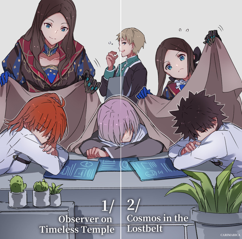 mash kyrielight, fujimaru ritsuka, and leonardo da vinci (fate and 1 more) drawn by carimarica