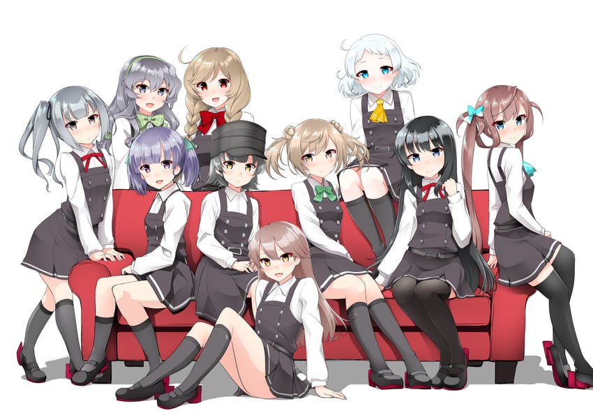 ryuujou, asashio, kasumi, michishio, kasumi kai ni, and 12 more (kantai collection) drawn by kirigakure_(kirigakure_tantei_jimusho)