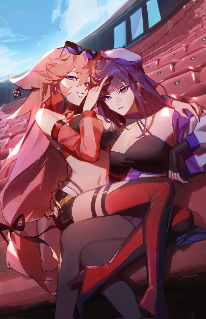 raiden shogun and yae miko (genshin impact) drawn by elodeas
