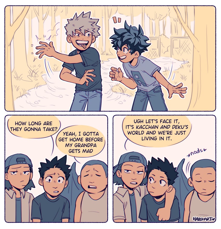 midoriya izuku and bakugou katsuki (boku no hero academia) drawn by habkart