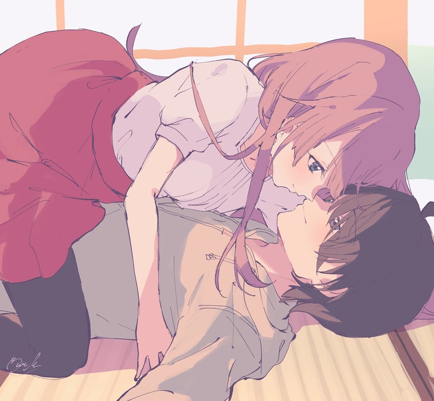senjougahara hitagi and araragi koyomi (monogatari) drawn by mutsuki_(fujisakike)