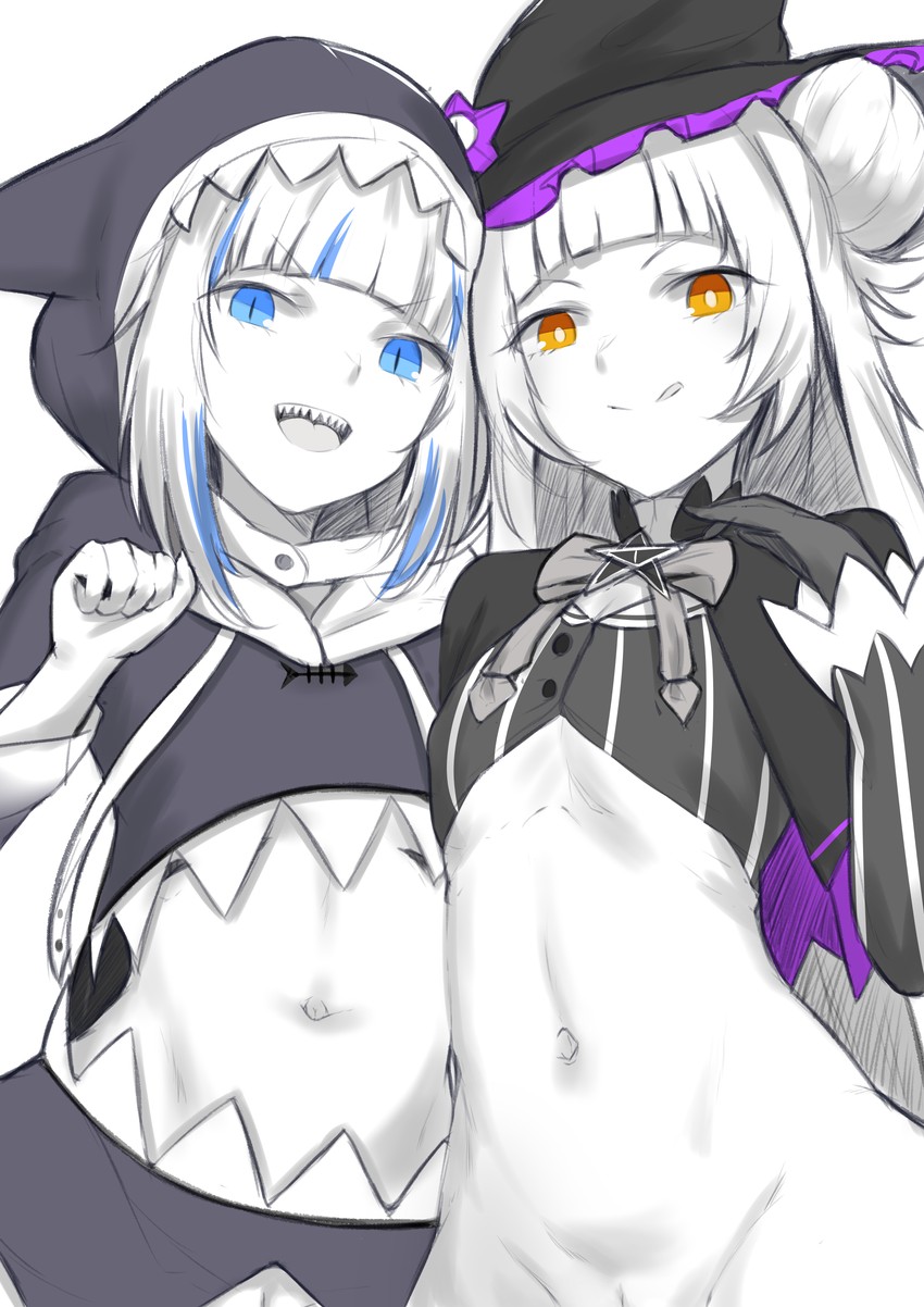 gawr gura and murasaki shion (hololive and 1 more) drawn by drawfag