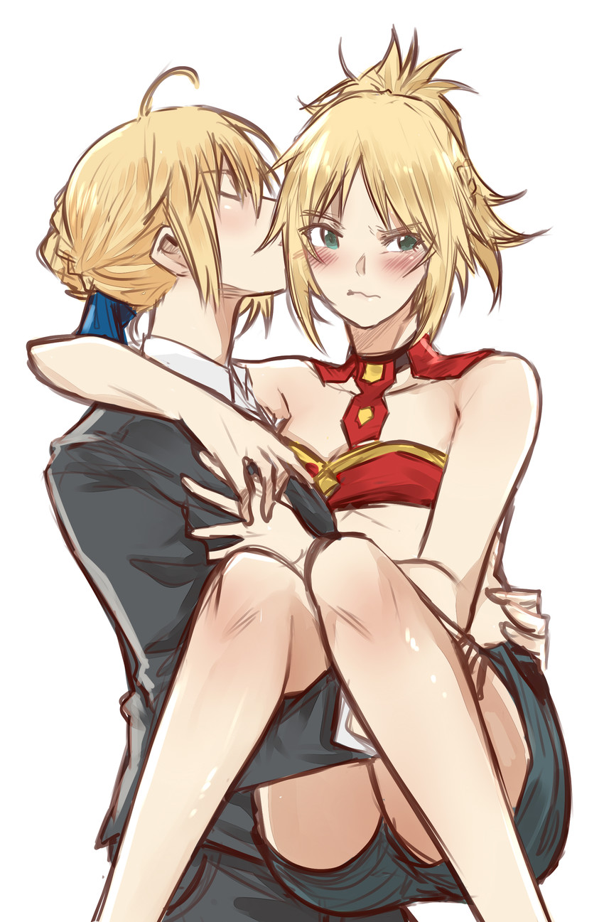 artoria pendragon, saber, and mordred (fate and 1 more) drawn by tetsumoru