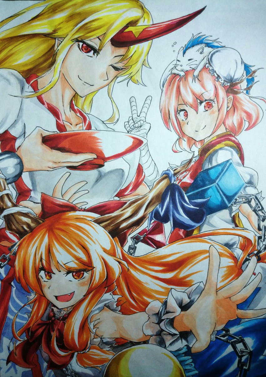 ibuki suika, hoshiguma yuugi, and ibaraki kasen (touhou) drawn by mr.bukiyo