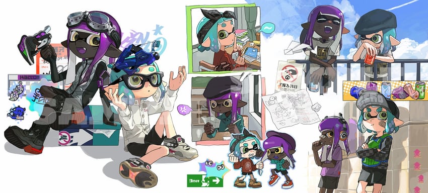 inkling player character and inkling girl (splatoon) drawn by miko_(15476997)