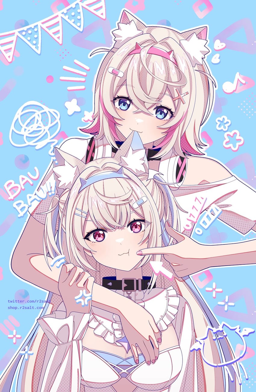 fuwawa abyssgard, mococo abyssgard, and perroccino (hololive and 1 more) drawn by r2salt