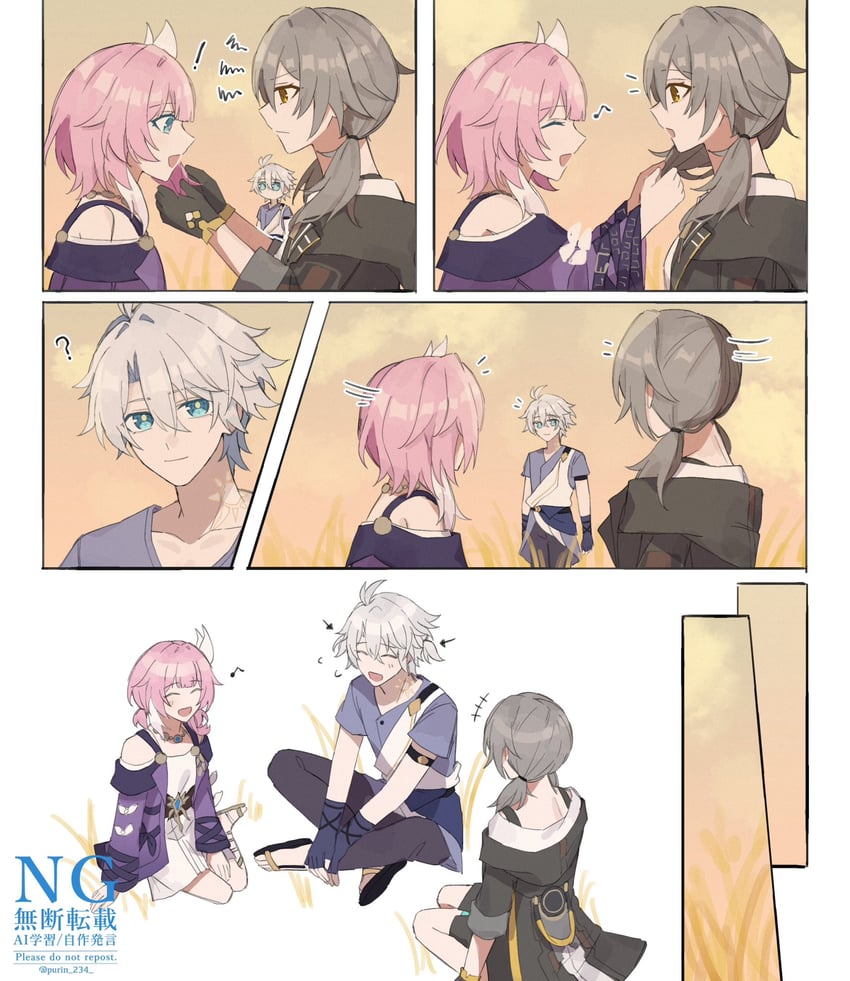 trailblazer, stelle, cyrene, and phainon (honkai and 1 more) drawn by purin_234