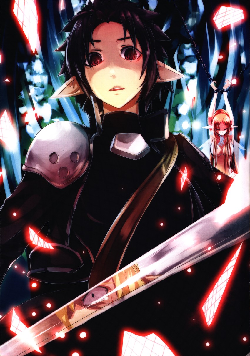 asuna, kirito, titania, and oberon (sword art online) drawn by beancurd