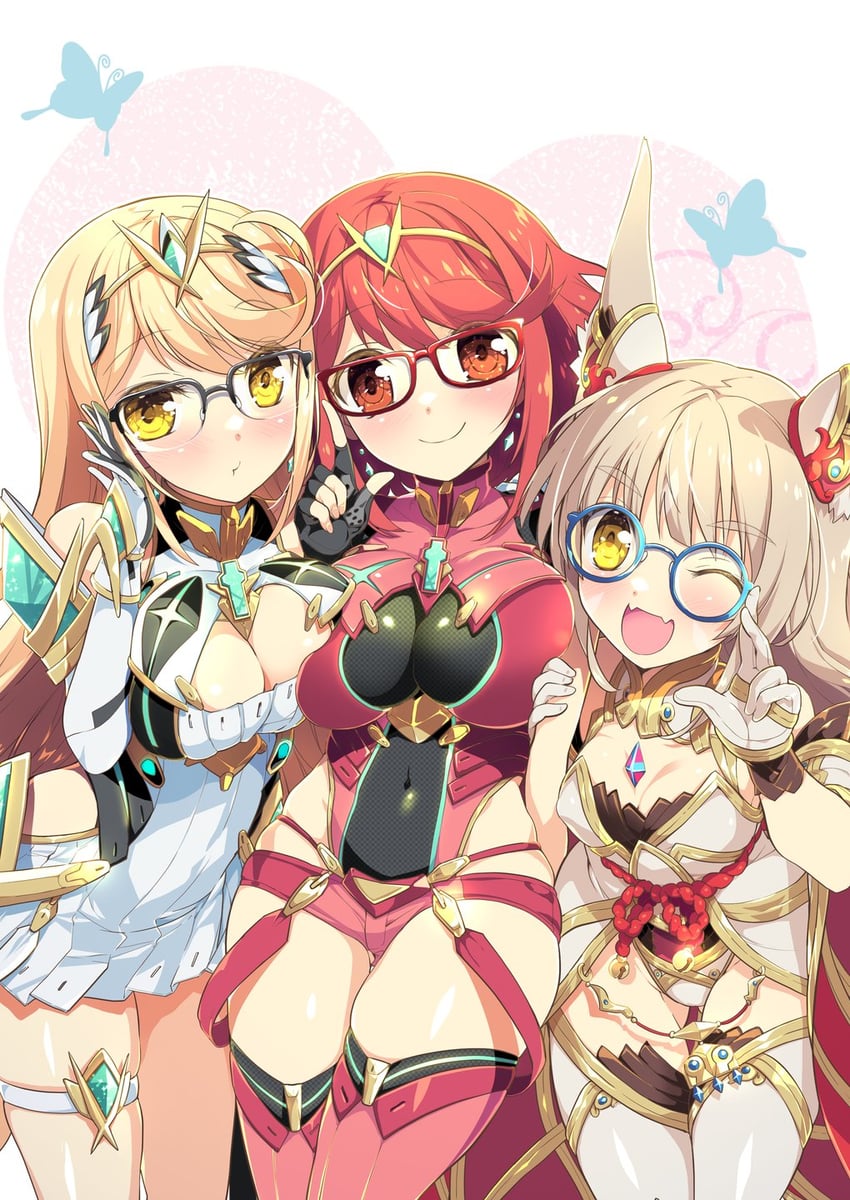 pyra, mythra, and nia (xenoblade chronicles and 1 more) drawn by watsuki_ayamo