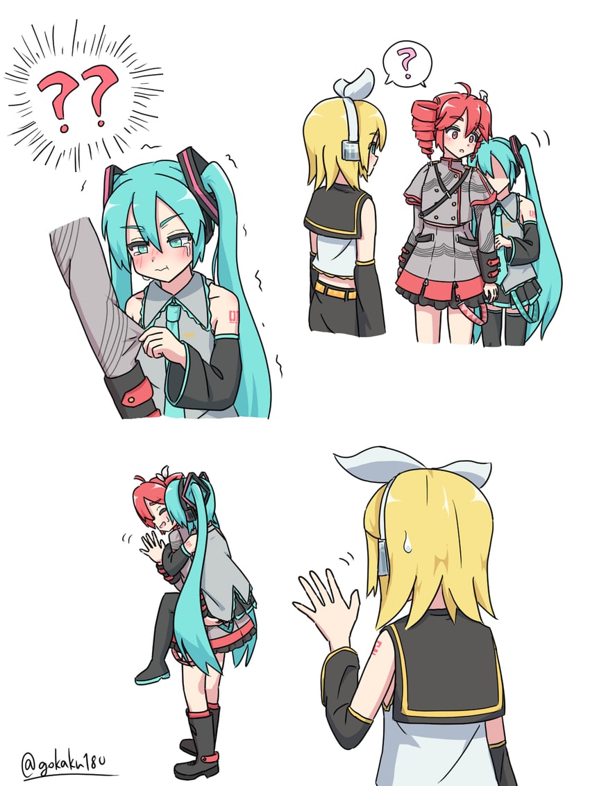 hatsune miku, kagamine rin, and kasane teto (vocaloid and 2 more) drawn by gokaku180
