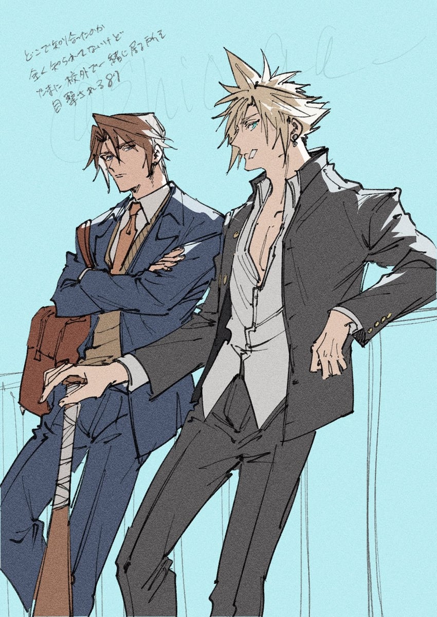 cloud strife and squall leonhart (final fantasy and 3 more) drawn by shio_ga