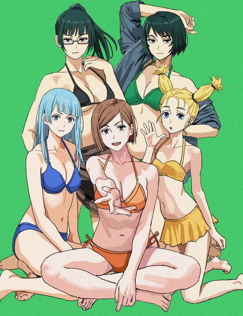 kugisaki nobara, zen'in maki, miwa kasumi, zen'in mai, and nishimiya momo (jujutsu kaisen) drawn by shiren_(ourboy83)